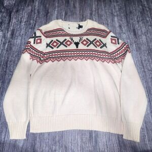 American Living Ivory Fair Isle Nordic Reindeer Sweater Knit‎ Crew Neck Large